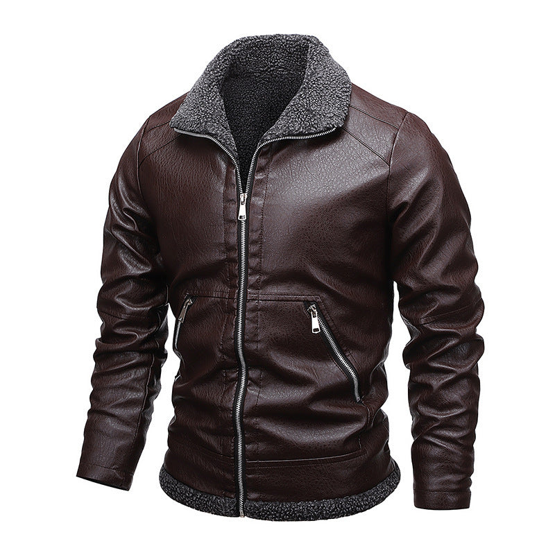 Men's aviator faux leather jacket with full Sherpa lining and zipper Mune Fashion