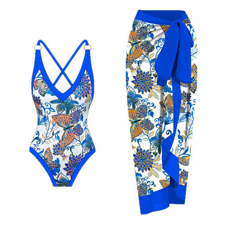 Women's swimsuit with floral design and matching beach skirt Mune Fashion