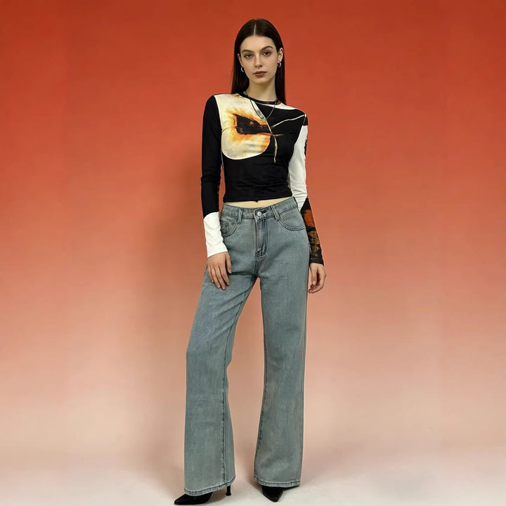 Ladies high-waisted soft draping flare jeans made of stretch denim with a figure-flattering fit Mune Fashion