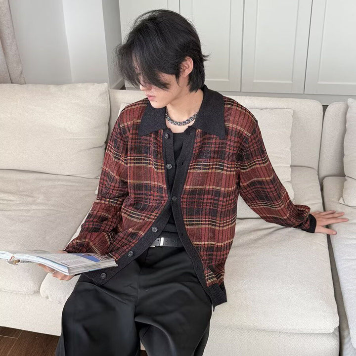 Women's Fashionable Cardigan with Check Pattern Mune Fashion