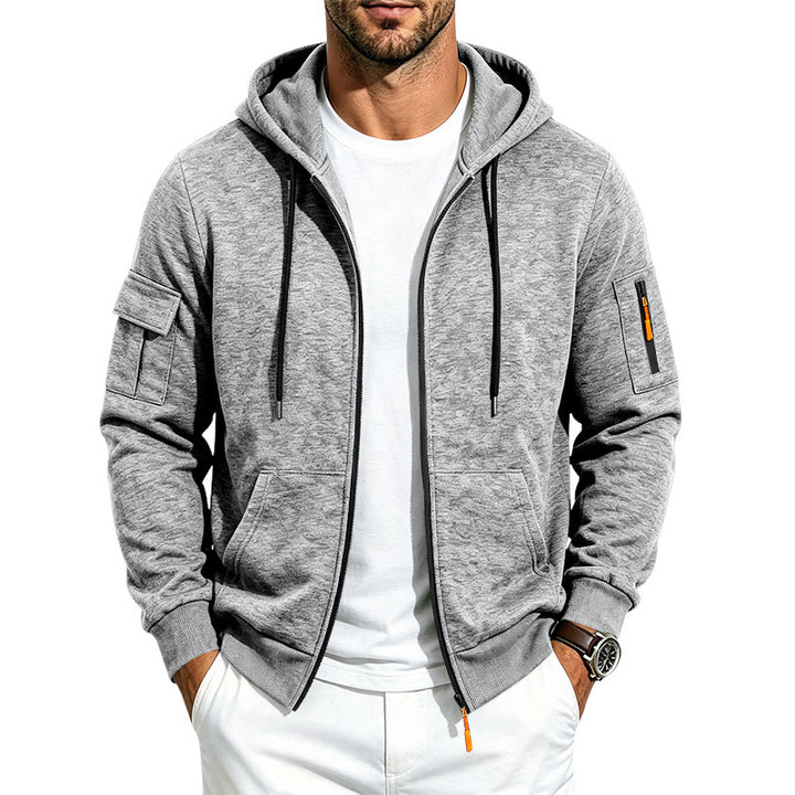 Men's hooded sweatshirt jacket made of melange French terry with zipper and sleeve pocket Mune Fashion