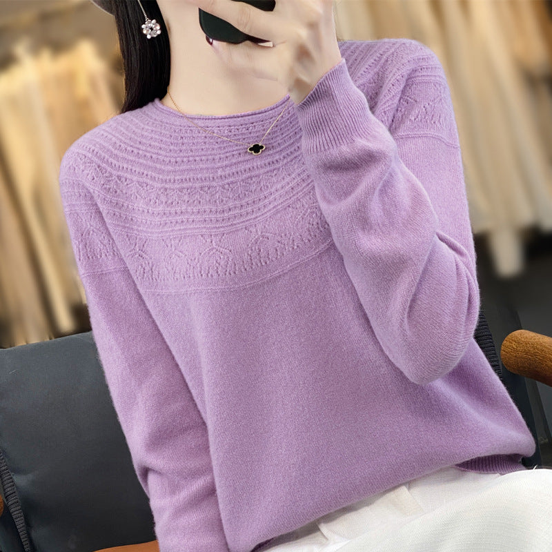 Women's Round Neck Fine Knit Sweater with Structured Yoke and Cashmere Look Mune Fashion