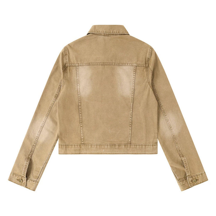 Women's Short Denim Jacket in Vintage Style with Button Placket, Chest Pockets and Fitted Cut Mune Fashion