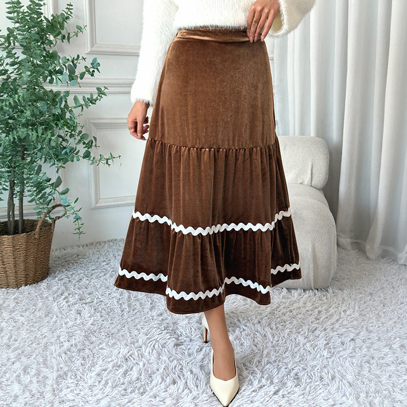 Ladies Long Cord Skirt with Ruffle Details Mune Fashion