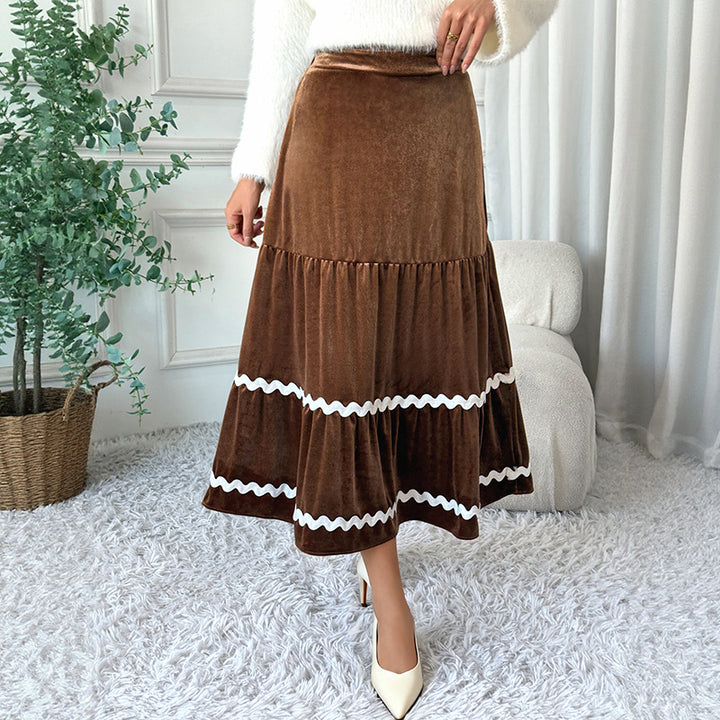Ladies Long Cord Skirt with Ruffle Details Mune Fashion