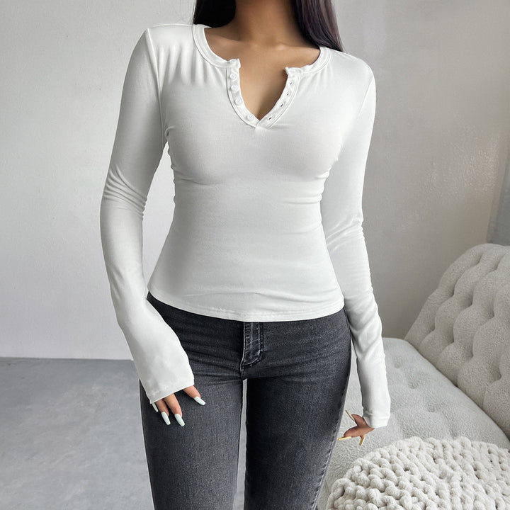 Women's tailored Henley long sleeve with stretch jersey and thumb hole Mune Fashion