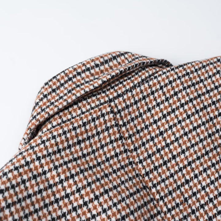 Women's Cropped Blazer in Houndstooth Pattern with Double-Breasted Button Placket Mune Fashion
