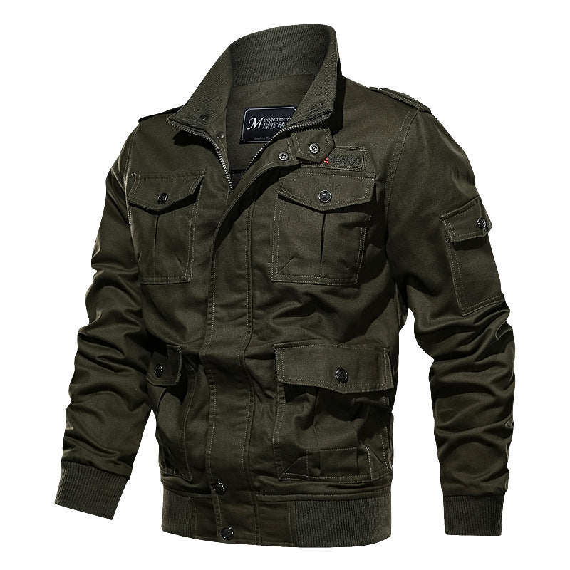 Men's Canvas Bomber Jacket with Epaulettes, Multiple Flap Pockets and Ribbed Cuffs Mune Fashion