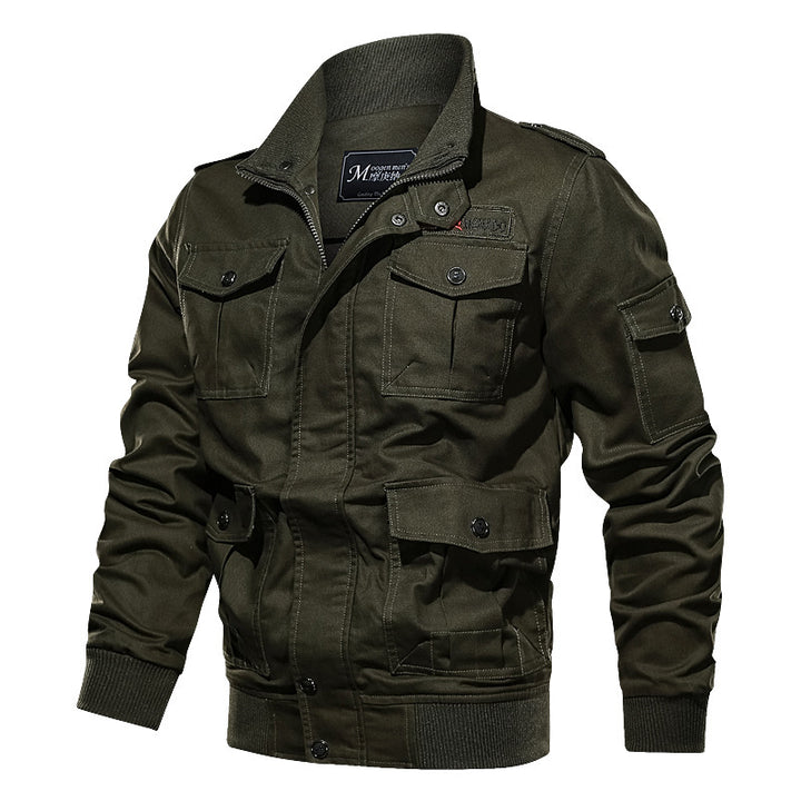 Men's Military-Inspired Canvas Field Jacket with Epaulettes, Multiple Pockets and Ribbed Hem Mune Fashion