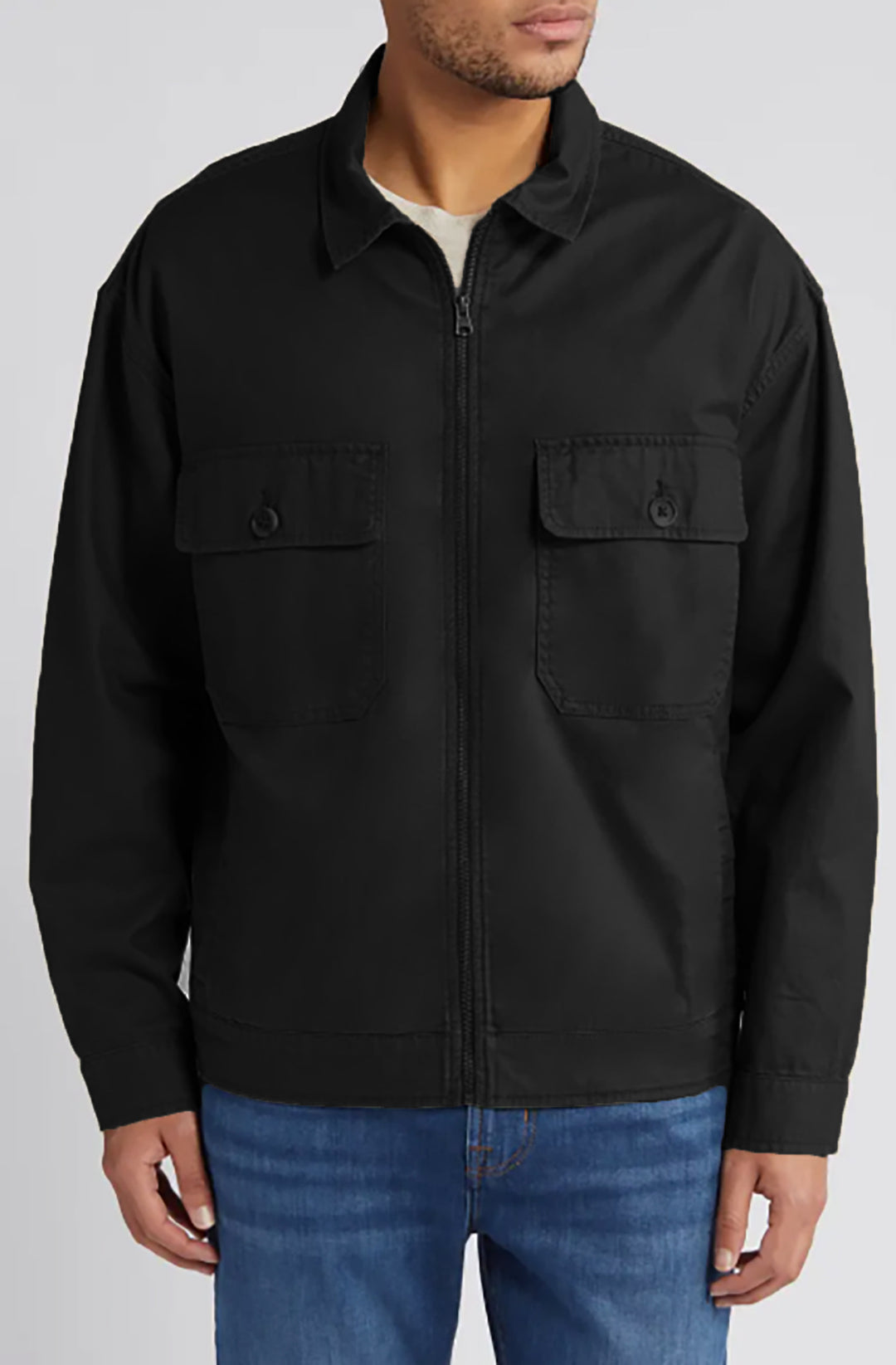 Men's overshirt in workwear style with full zip and patch chest pockets Mune Fashion