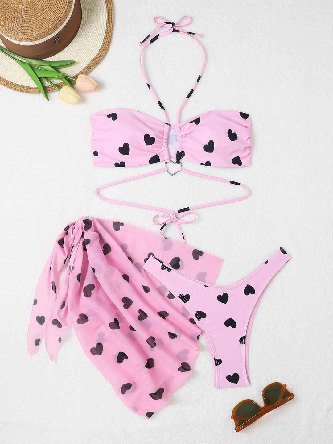Women's Bandeau Bikini Set with Playful Heart Design Mune Fashion
