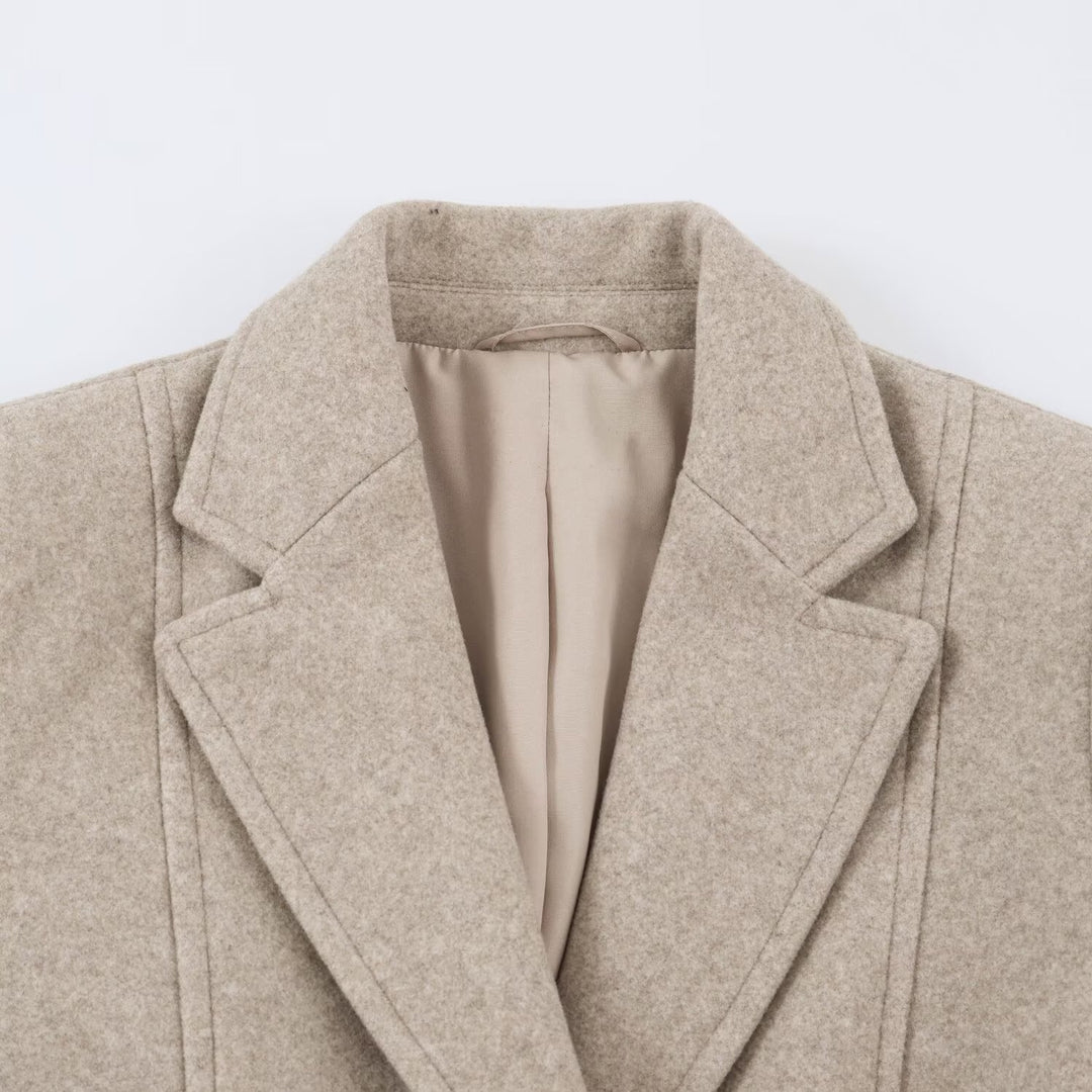 Women's Tailored Wool Look Coat with Notched Lapels and Welt Pockets Mune Fashion
