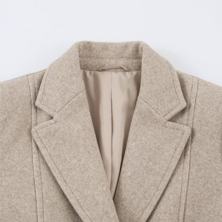 Women's Tailored Wool Look Coat with Notched Lapels and Welt Pockets Mune Fashion
