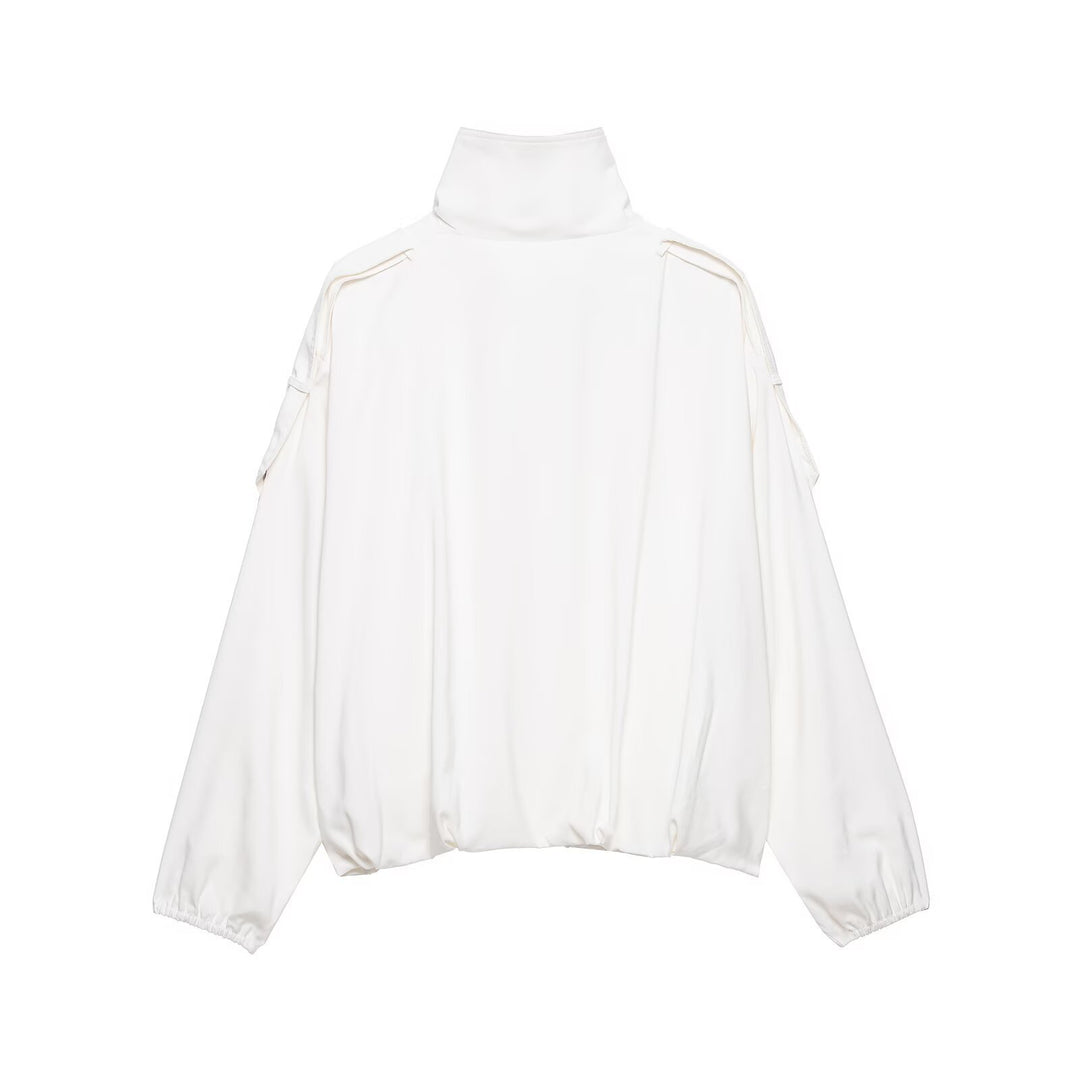 Women Oversize Blouson Jacket with Stand-Up Collar and Snap Front Mune Fashion
