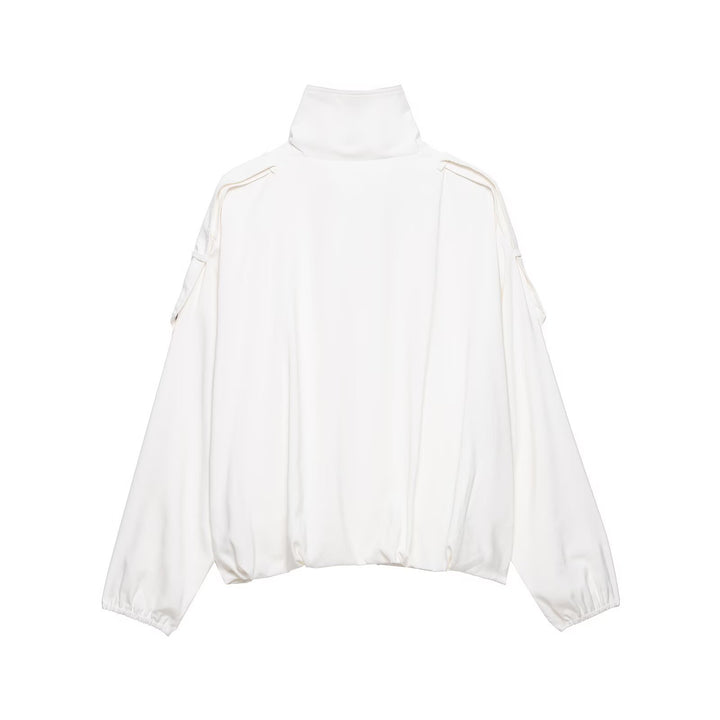 Women Oversize Blouson Jacket with Stand-Up Collar and Snap Front Mune Fashion