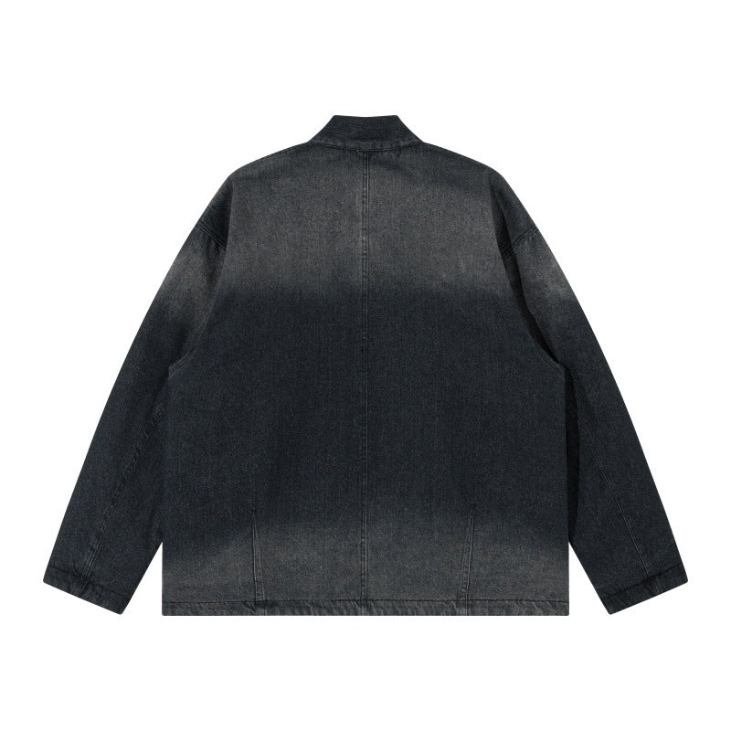 Unisex Jeans Kimono Jacket with Tie Belt and Patterned Lining Mune Fashion