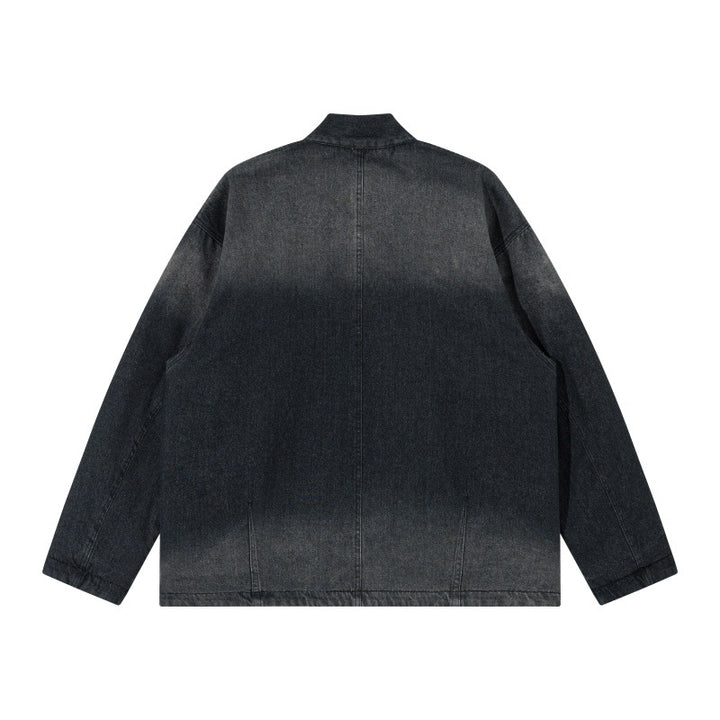 Unisex Jeans Kimono Jacket with Tie Belt and Patterned Lining Mune Fashion