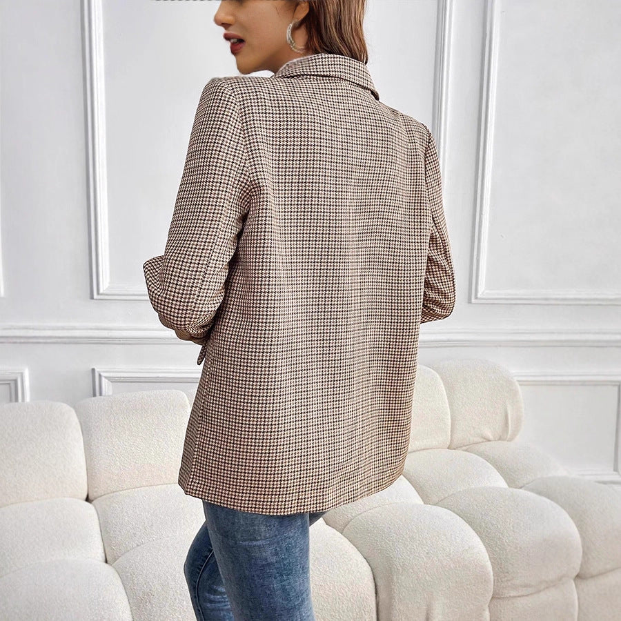 Women's Glencheck blazer in oversized cut with piped pockets and lightly padded shoulders Drune