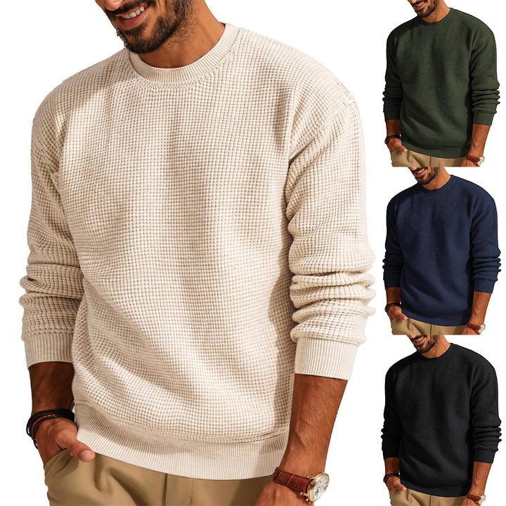 Men's Waffle Knit Sweater with Round Neck Mune Fashion