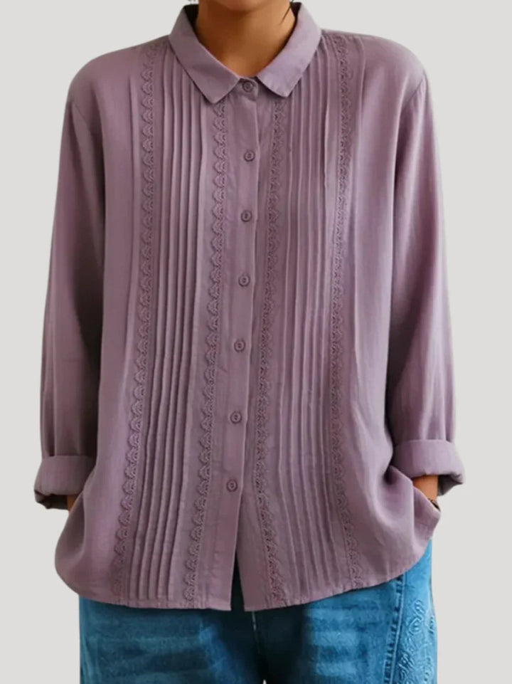 Ladies Elegant Blouse with Fine Pleats and Lace Trim