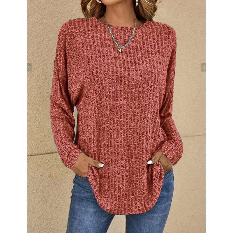 Women's Oversized Structured Knit Sweater with Round Neck and Pockets Mune Fashion