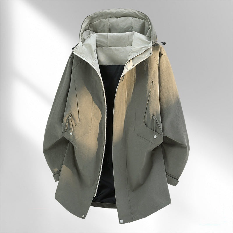Men's Water-Repellent Oversized Utility Transitional Jacket with Hood and Concealed Two-Way Zipper Mune Fashion