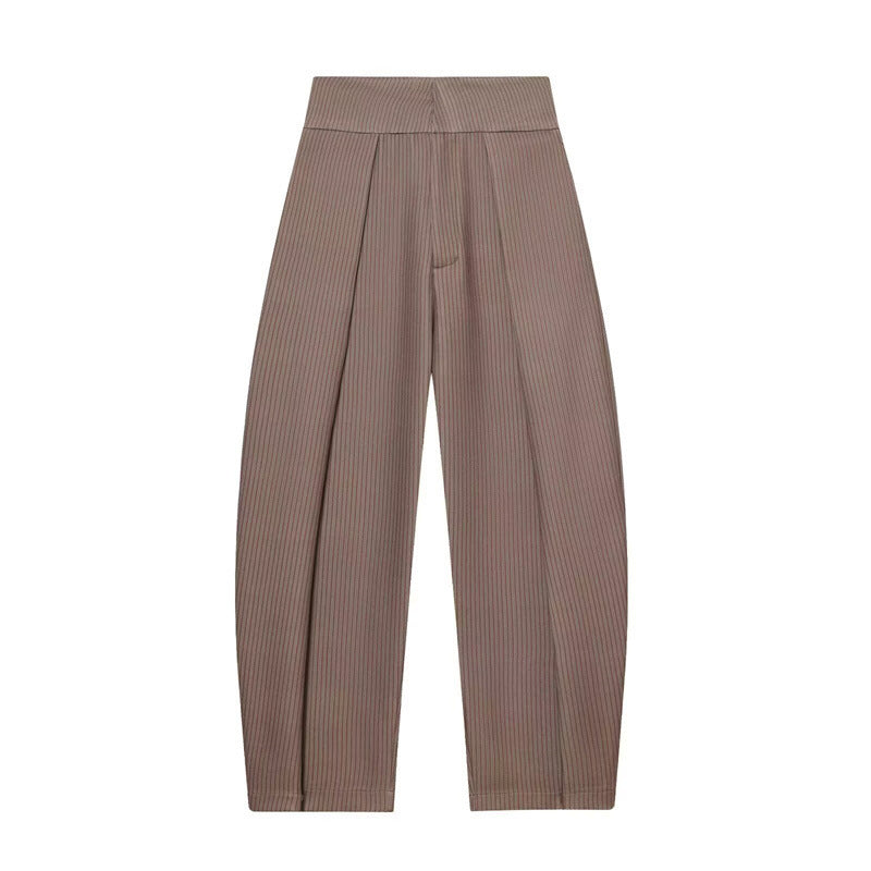 Women's Wide Pleated Jersey Pants with High Waist and Crease Mune Fashion