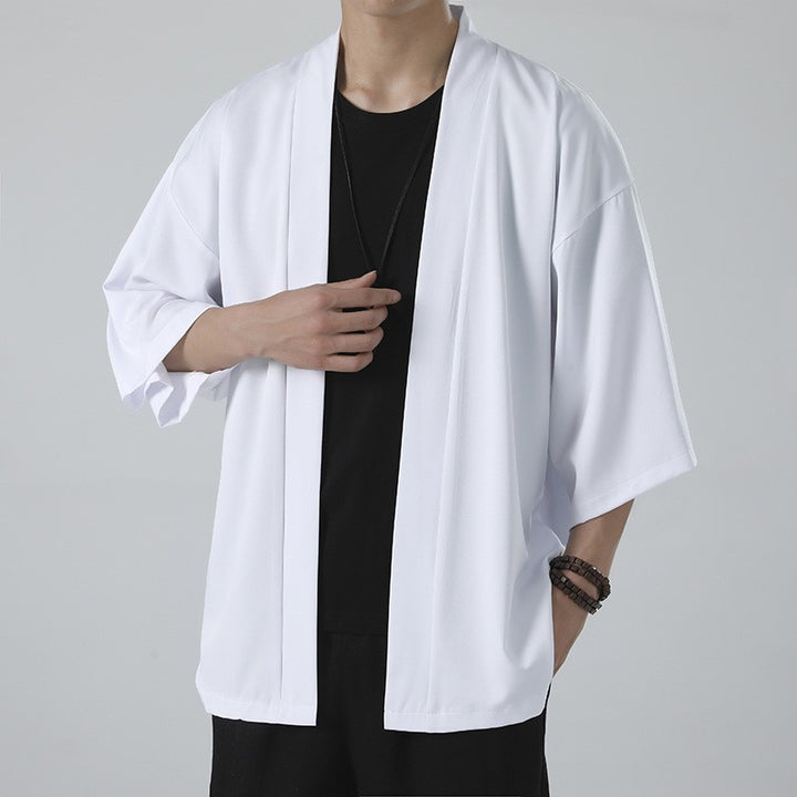 Men's kimono-style short jacket in oversized cut with open design and soft drape Mune Fashion
