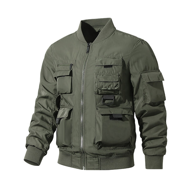 Men's nan multifunctional tactical bomber jacket with numerous utility pockets and robust nylon drum