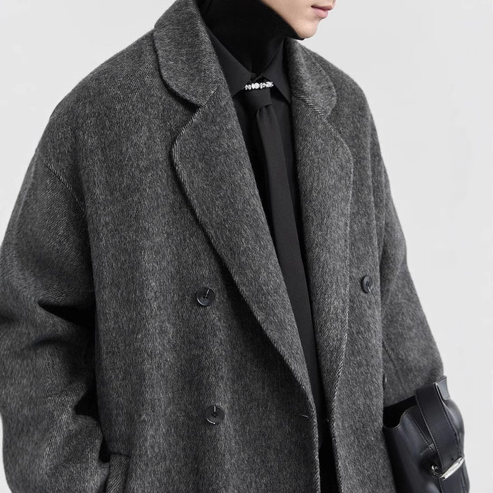 Men's oversized double-breasted wool coat with notched lapels and patch pockets Mune Fashion