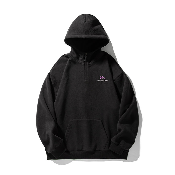 Unisex Fleece-Halfzip-Hoodie with Kangaroo Pocket and Ribbed Hem Mune Fashion
