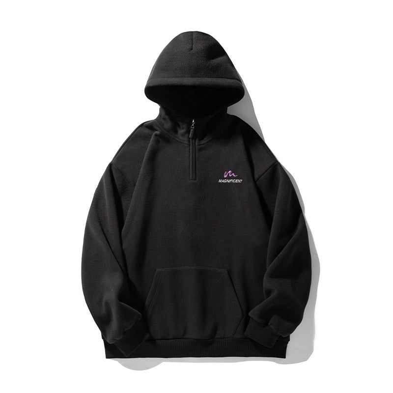 Unisex Fleece-Halfzip-Hoodie with Kangaroo Pocket and Ribbed Hem Mune Fashion