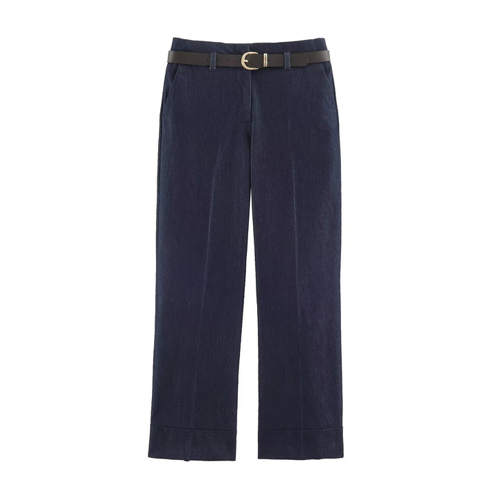 Ladies high-waisted culotte pants with wide leg, crease and turned-up hem Drune