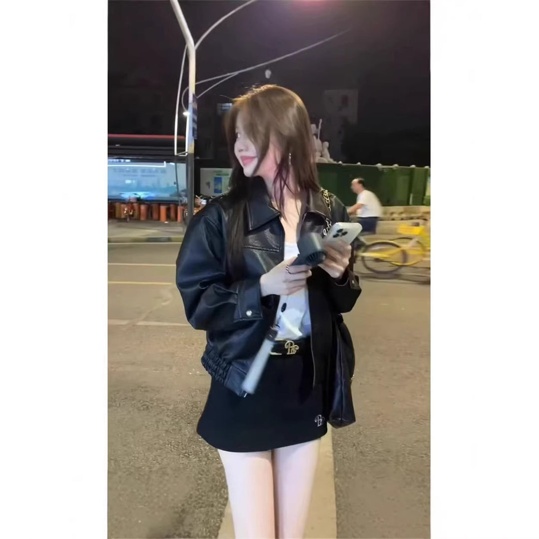 Women's Oversized Bomber Jacket in Leather Look with Zipper and Ribbed Cuffs Mune Fashion