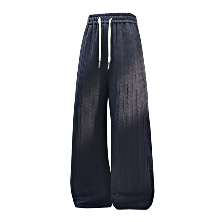 Women's Wide Knitted Lounge Pants with Cable Pattern, Drawstring Waist & Relaxed Silhouette Mune Fashion
