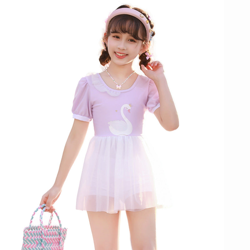 Girls tulle swimsuit with cute swan motif Mune Fashion