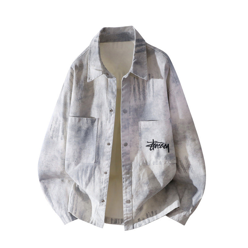 [Men] Oversized shirt jacket with all-over fade print, snap button closure & applied chest pockets Mune Fashion