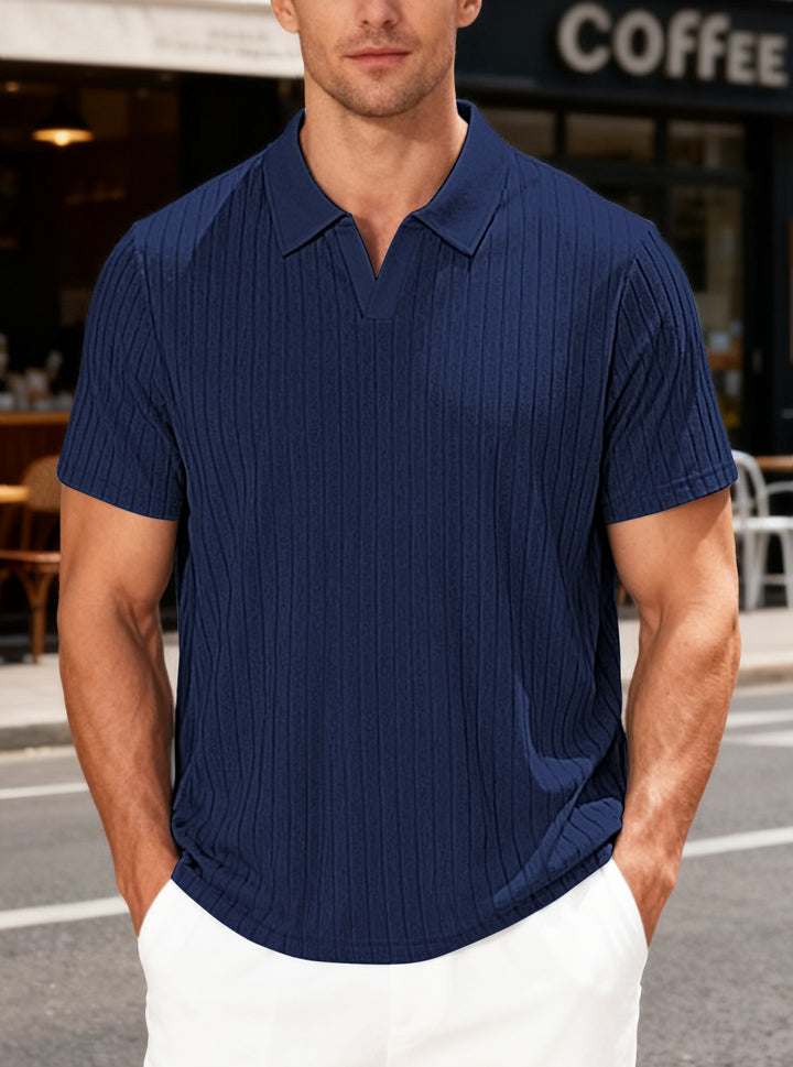 Men's structured short-sleeve polo with V-insert and shirt collar Mune Fashion