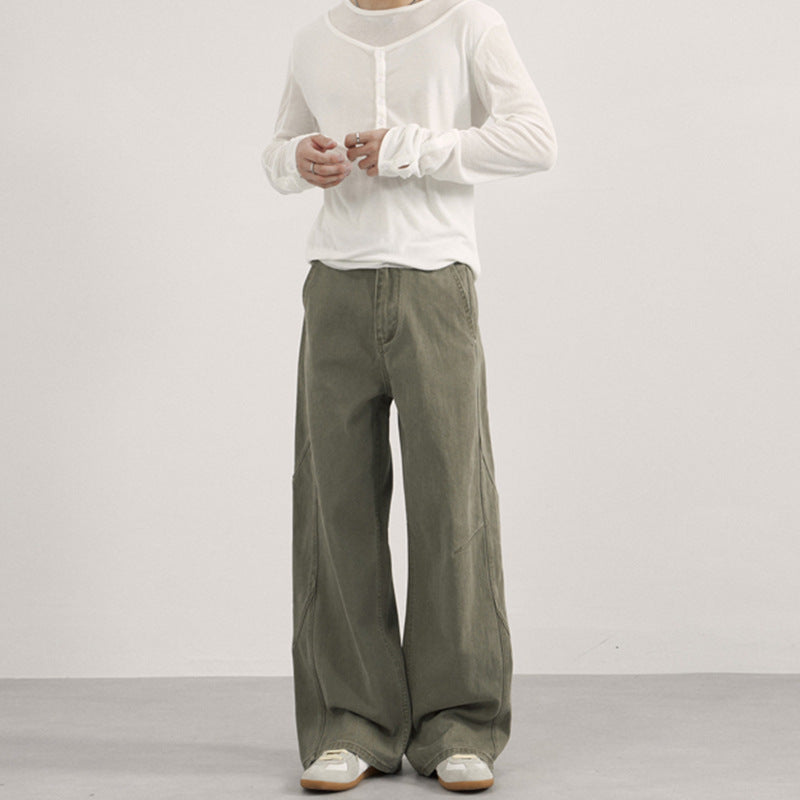 Men's Wide Canvas Pants with Wide Leg and Utility Seams Mune Fashion