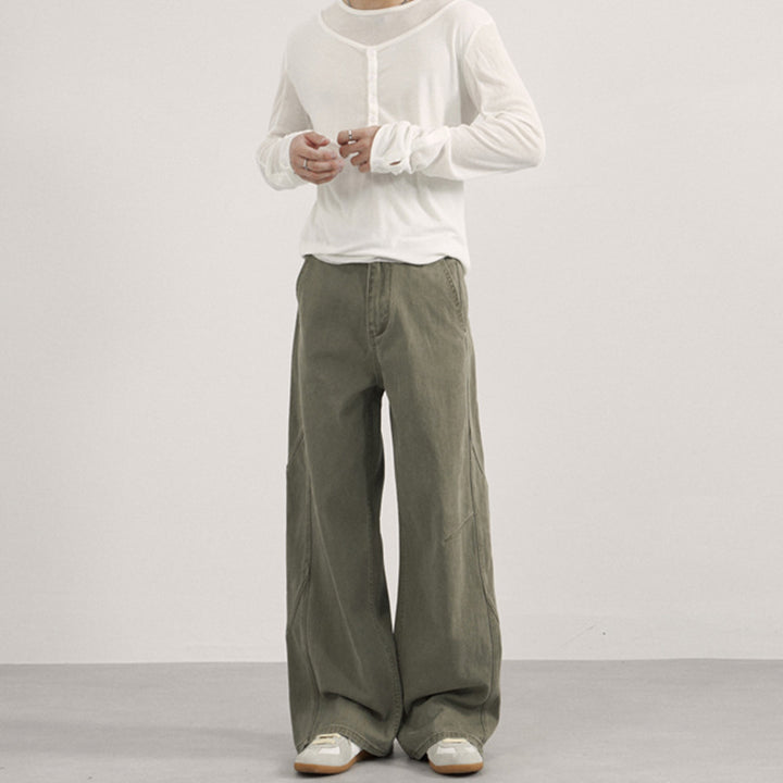 Men's Wide Canvas Pants with Wide Leg and Utility Seams Mune Fashion