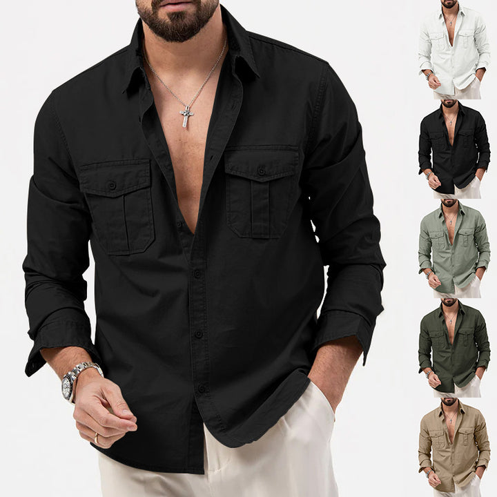 Men's shirt with two chest pockets, made of cotton blend, featuring a Kent collar and boxy casual cut Mune Fashion