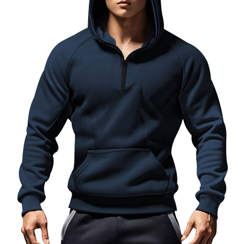 Men's casual hooded sweatshirt with short front zipper, ergonomic raglan cut, and kangaroo pocket Mune Fashion