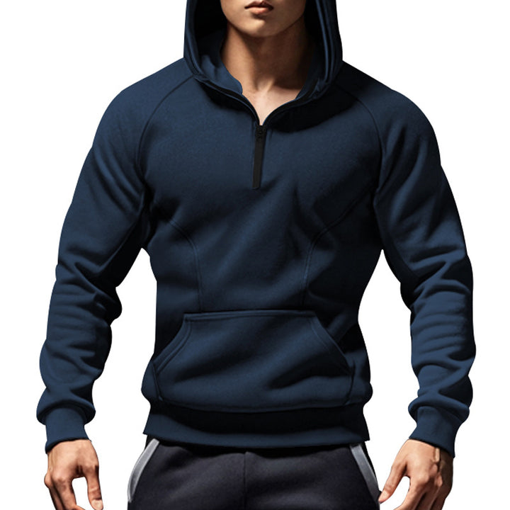 Men's casual hooded sweatshirt with short front zipper, ergonomic raglan cut, and kangaroo pocket Mune Fashion
