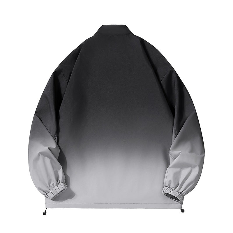 Men's lightweight gradient windbreaker jacket with stand-up collar, full zip & drawstring hem Mune Fashion