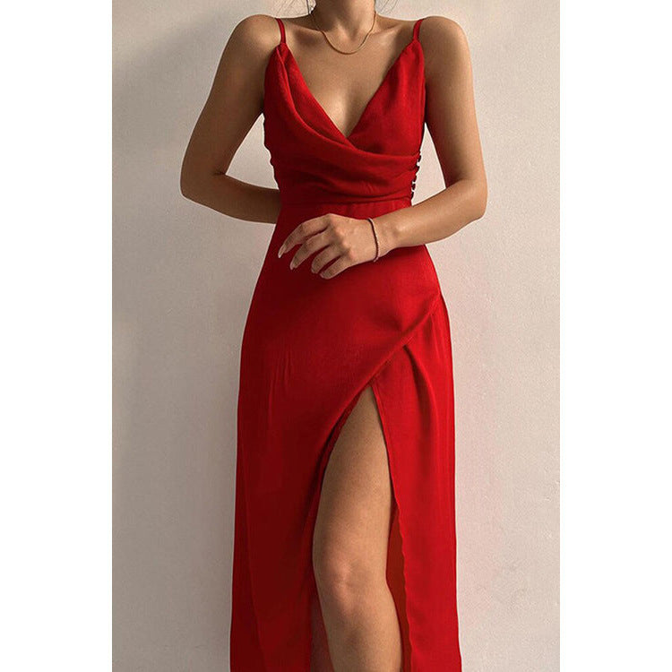 Women Elegant Maxi Dress with Stylish Wrap Neckline and Seductive Slit Mune Fashion