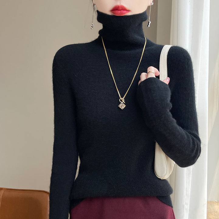 Women's slim fit fine knit turtleneck sweater with extra fine fluff finish Mune Fashion