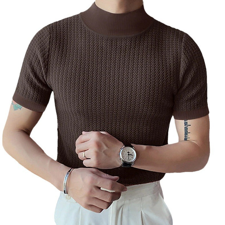 Men's short-sleeve stand-up collar fine knit shirt with fine ribbed structure Mune Fashion