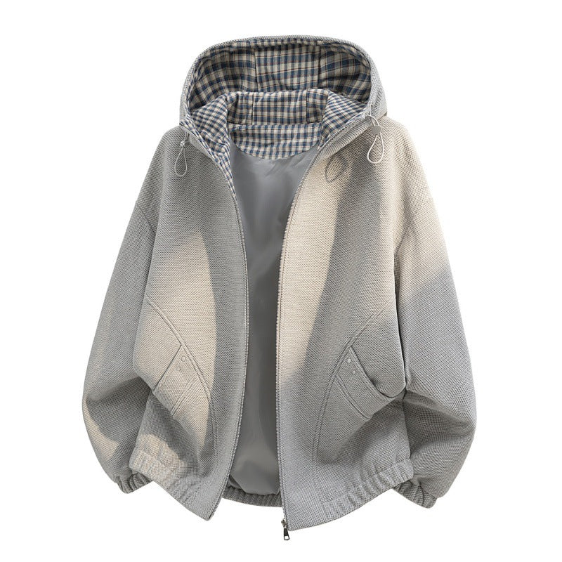 Women’s oversized fleece jacket with hood and checkered inner lining Mune Fashion