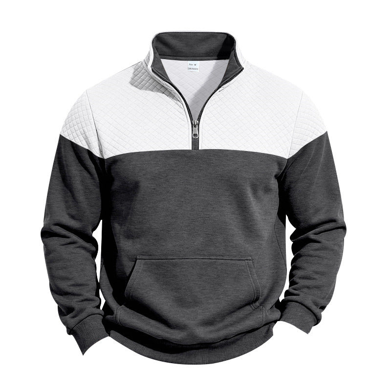 Men's sweatshirt with short zipper, quilted chest area and kangaroo pocket Mune Fashion