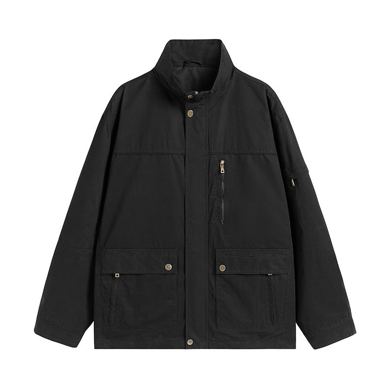 Men's Lightweight Utility Field Jacket with Stand Collar and Multiple Pockets Mune Fashion